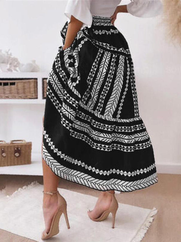 Women's Ethnic Style Irregular Stripe Printed Skirt Print on any thing USA/STOD clothes