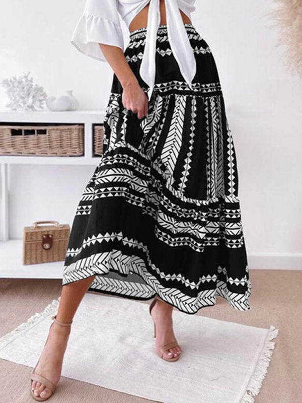 Women's Ethnic Style Irregular Stripe Printed Skirt Print on any thing USA/STOD clothes