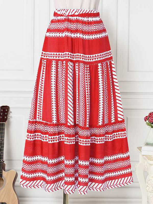 Women's Ethnic Style Irregular Stripe Printed Skirt Print on any thing USA/STOD clothes