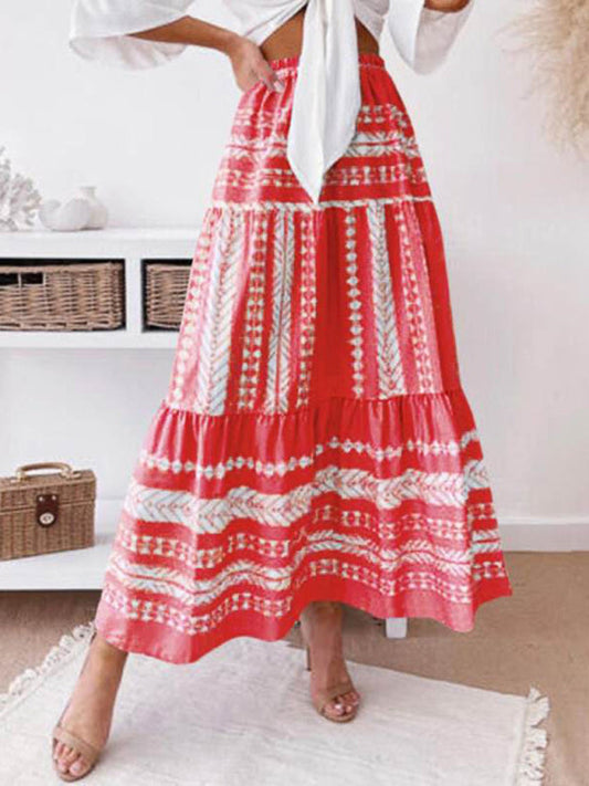 Women's Ethnic Style Irregular Stripe Printed Skirt Print on any thing USA/STOD clothes