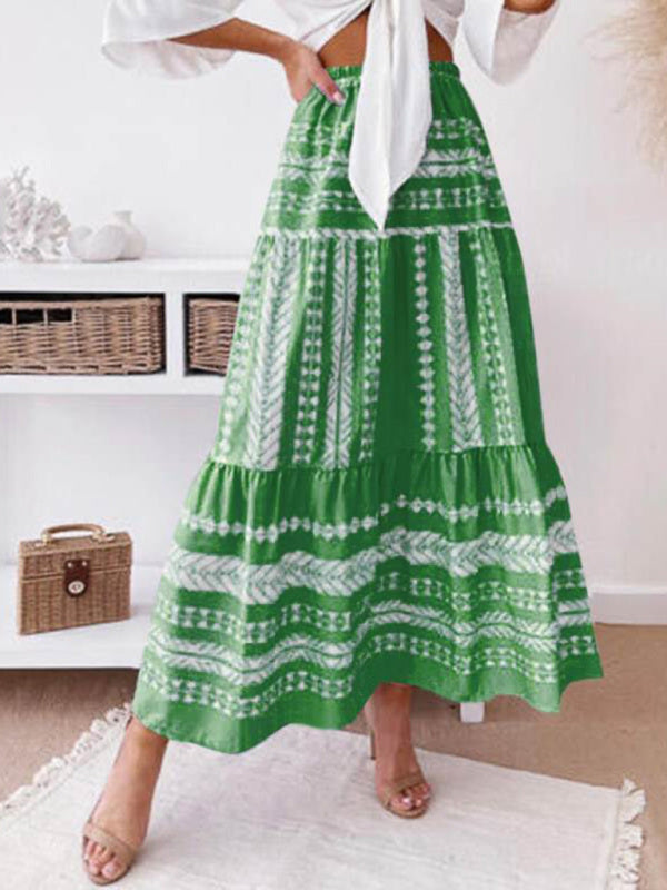 Women's Ethnic Style Irregular Stripe Printed Skirt Print on any thing USA/STOD clothes
