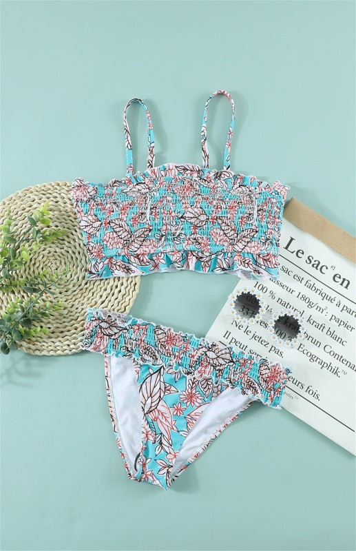 Women's Fashion Cute Floral Pattern Ruched Bikini Print on any thing USA/STOD clothes