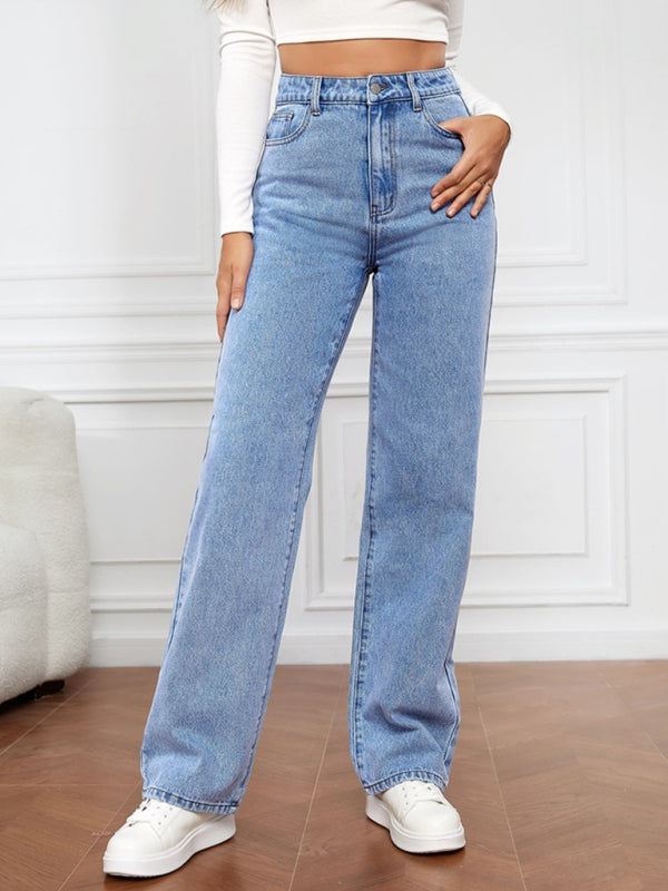 Women's High Waist Washed Straight Leg Jeans Print on any thing USA/STOD clothes