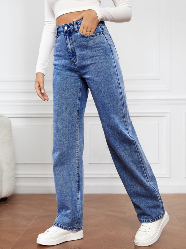 Women's High Waist Washed Straight Leg Jeans Print on any thing USA/STOD clothes