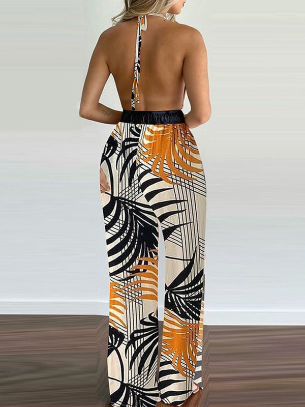 Women's Irregular Printed Halter Neck Jumpsuit Print on any thing USA/STOD clothes