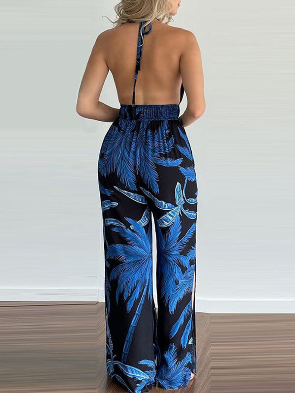 Women's Irregular Printed Halter Neck Jumpsuit Print on any thing USA/STOD clothes