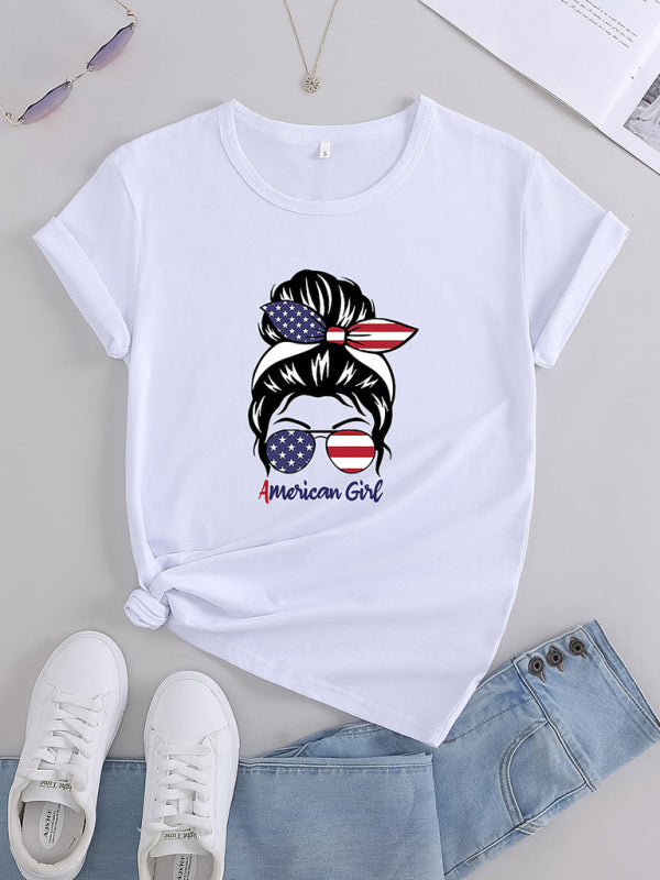 Women's Knitted Round Neck Love Print Mother's Day Short Sleeve T-Shirt Print on any thing USA/STOD clothes