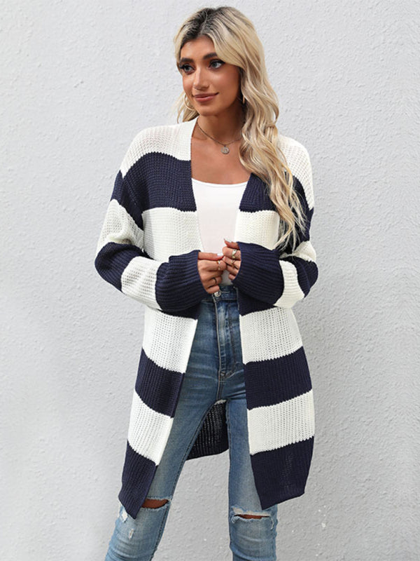 Women's Long Sleeve Striped Cardigan Sweater Jacket Print on any thing USA/STOD clothes