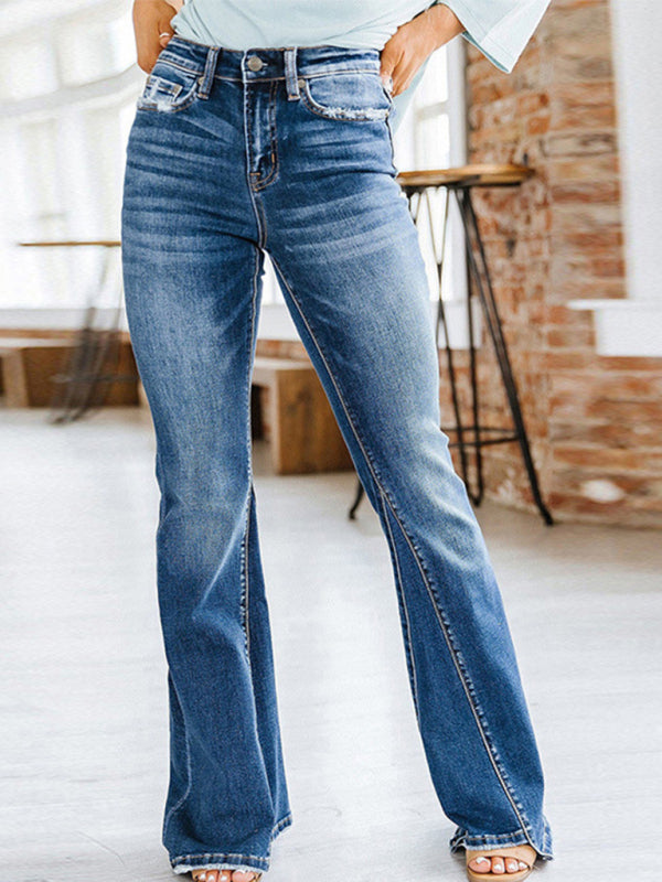 Women's New Casual Fashion Slim High Waist Slightly Flared Denim Trousers Print on any thing USA/STOD clothes