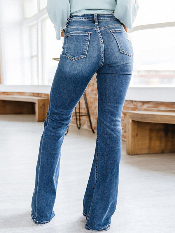 Women's New Casual Fashion Slim High Waist Slightly Flared Denim Trousers Print on any thing USA/STOD clothes
