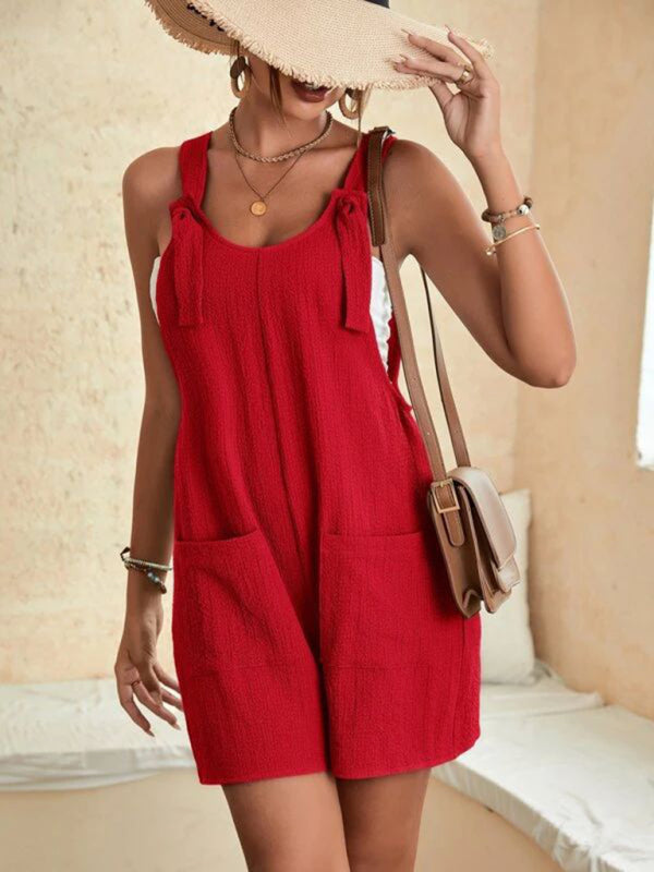 Women's Solid Color Patch Pocket Lace Up Casual Overalls Print on any thing USA/STOD clothes
