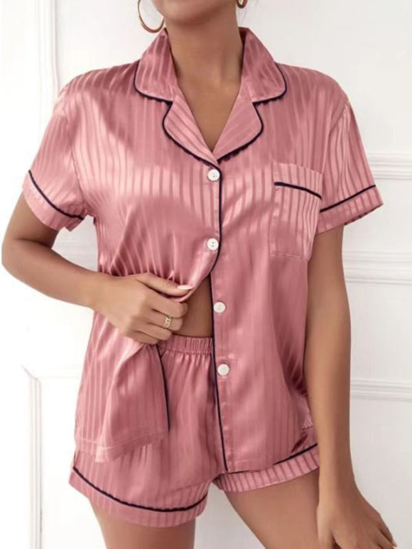 Women's Striped Cropped Shirt + Shorts Pajama Set Print on any thing USA/STOD clothes