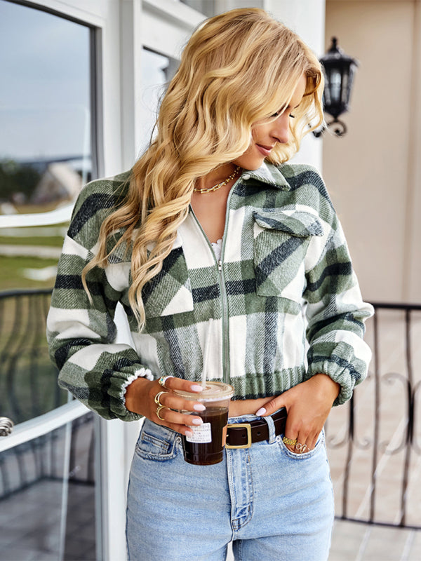 Women's casual holiday Plaid Long Sleeve Jacket Print on any thing USA/STOD clothes