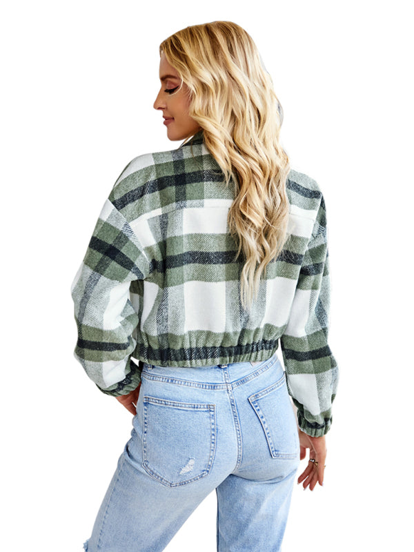Women's casual holiday Plaid Long Sleeve Jacket Print on any thing USA/STOD clothes