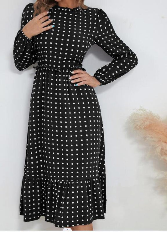 Women's casual long sleeve French polka dot dress Print on any thing USA/STOD clothes