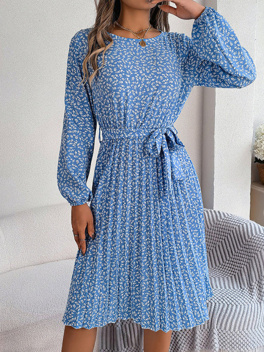 Women's casual long-sleeved floral large hem pleated dress Print on any thing USA/STOD clothes
