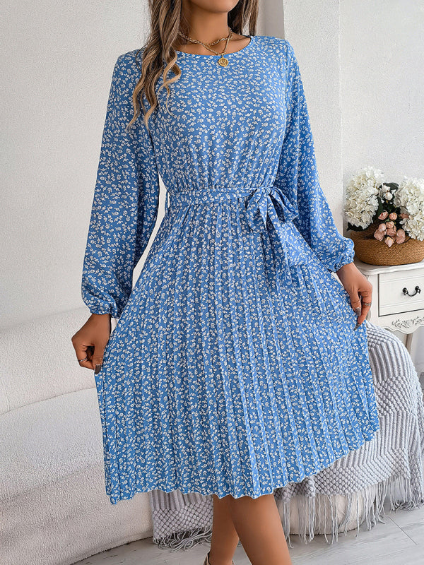 Women's casual long-sleeved floral large hem pleated dress Print on any thing USA/STOD clothes