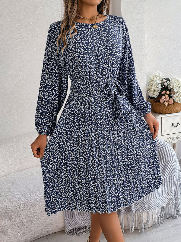 Women's casual long-sleeved floral large hem pleated dress Print on any thing USA/STOD clothes