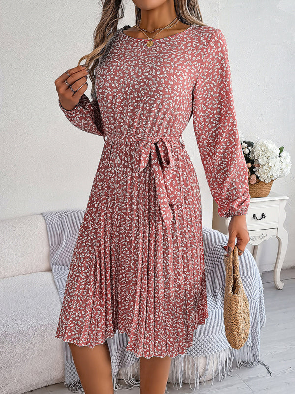 Women's casual long-sleeved floral large hem pleated dress Print on any thing USA/STOD clothes