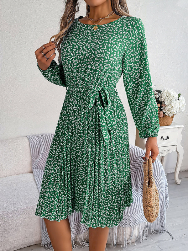 Women's casual long-sleeved floral large hem pleated dress Print on any thing USA/STOD clothes