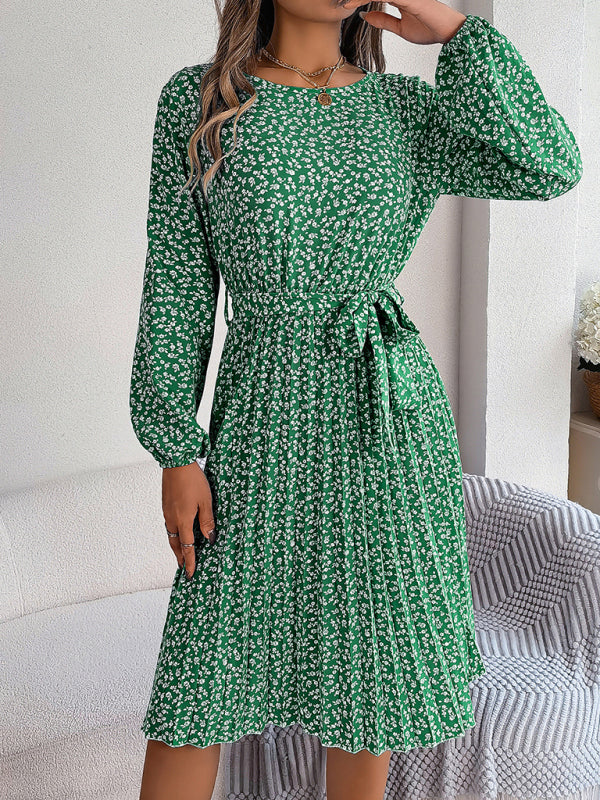 Women's casual long-sleeved floral large hem pleated dress Print on any thing USA/STOD clothes