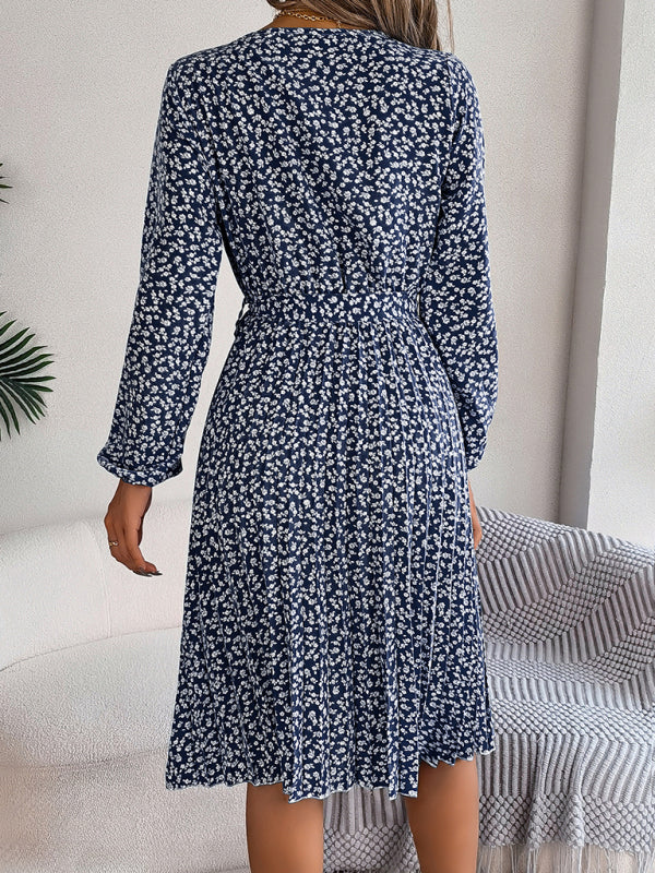 Women's casual long-sleeved floral large hem pleated dress Print on any thing USA/STOD clothes