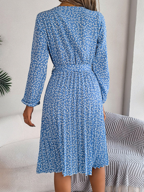 Women's casual long-sleeved floral large hem pleated dress Print on any thing USA/STOD clothes