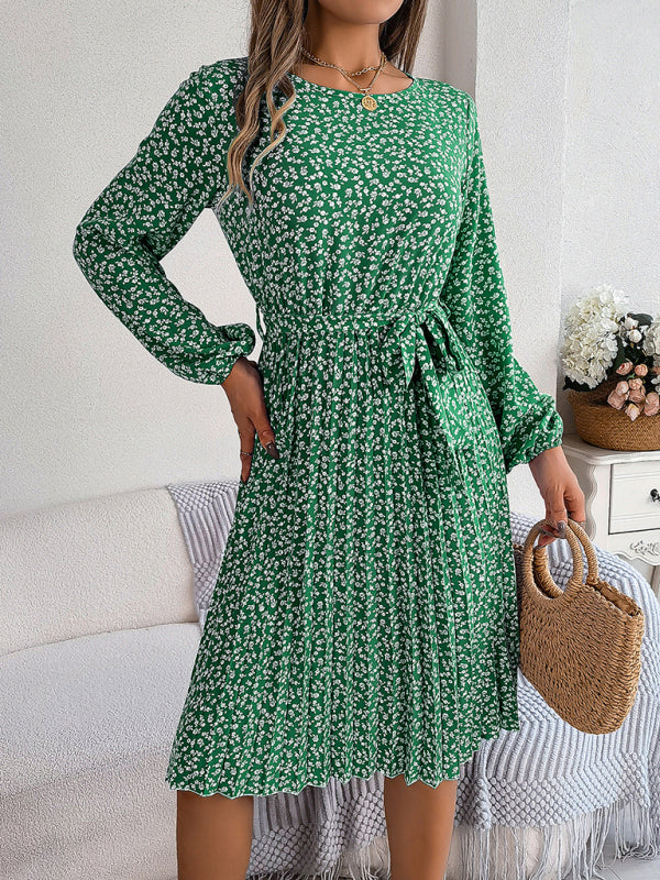 Women's casual long-sleeved floral large hem pleated dress Print on any thing USA/STOD clothes