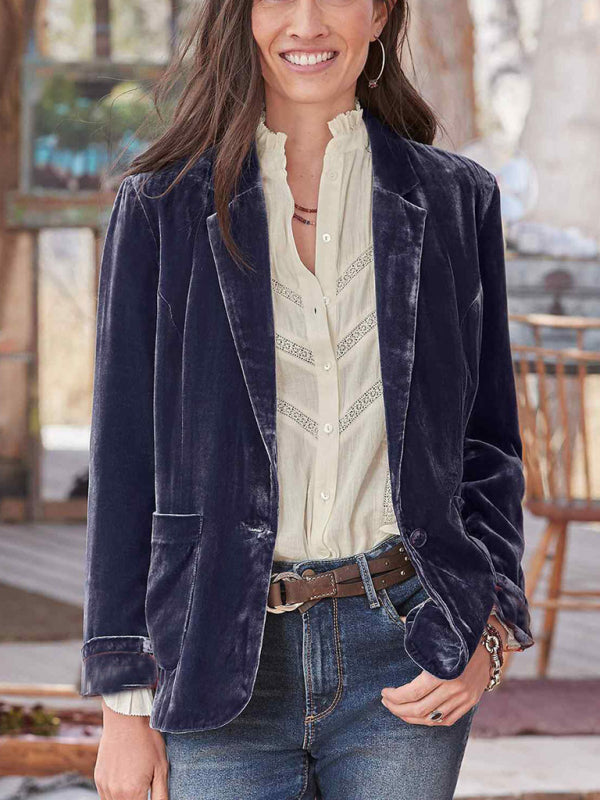Women's gold velvet casual short lapel blazer Print on any thing USA/STOD clothes