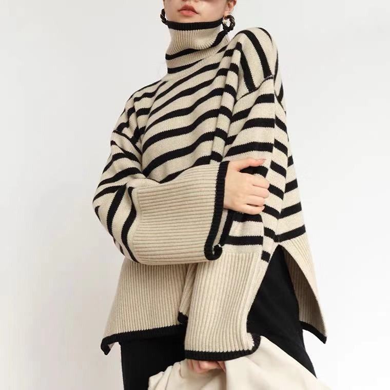 Women's high-end striped loose outer sweater Print on any thing USA/STOD clothes