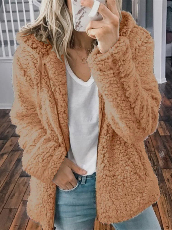 Women's loose long sleeve hooded woolen jacket Print on any thing USA/STOD clothes