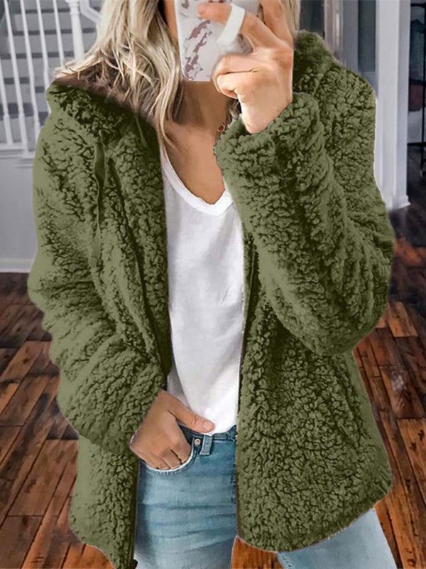 Women's loose long sleeve hooded woolen jacket Print on any thing USA/STOD clothes