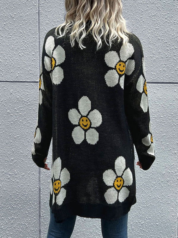 Women's mid length floral long sleeve sweater cardigan Print on any thing USA/STOD clothes