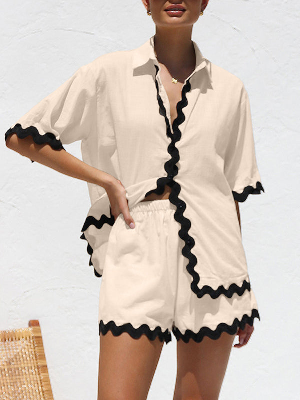 Women's new simple and fashionable short shirt casual suit (excluding inner vest) Print on any thing USA/STOD clothes