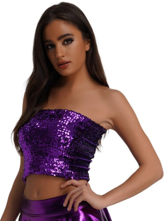 Women's sequin inner performance wear high elastic bandeau top Print on any thing USA/STOD clothes