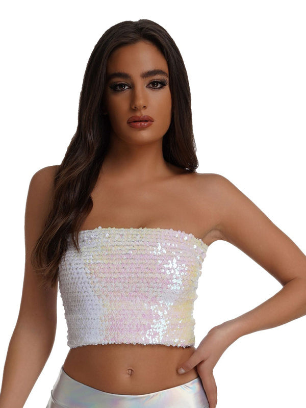 Women's sequin inner performance wear high elastic bandeau top Print on any thing USA/STOD clothes