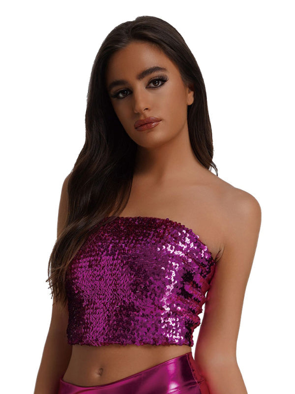 Women's sequin inner performance wear high elastic bandeau top Print on any thing USA/STOD clothes