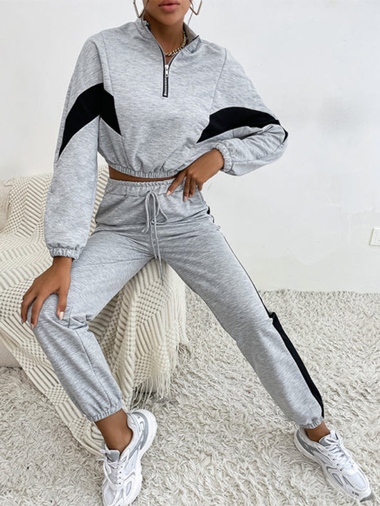 Women's two piece color block long sleeve short sweatshirt suit Print on any thing USA/STOD clothes