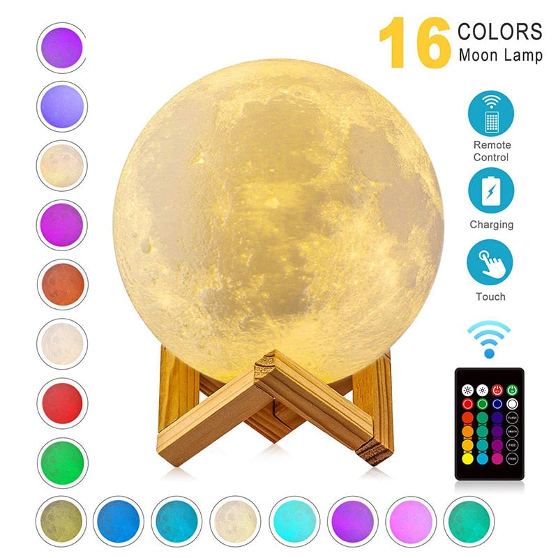 ZK20 LED Night Light 3D Print Moon Lamp Rechargeable Color Change 3D Light Touch Moon Lamp Children&#39;s Lights Night Lamp for Home Print on any thing USA/STOD clothes