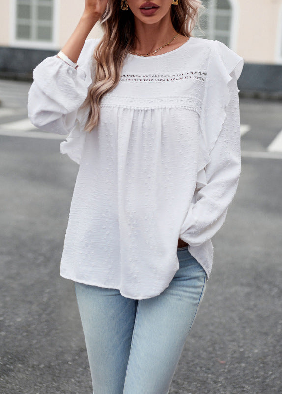 Lace patchwork long-sleeved top blouse