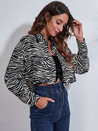 Zebra Print Button Up Collared Neck Cropped Jacket Print on any thing USA/STOD clothes