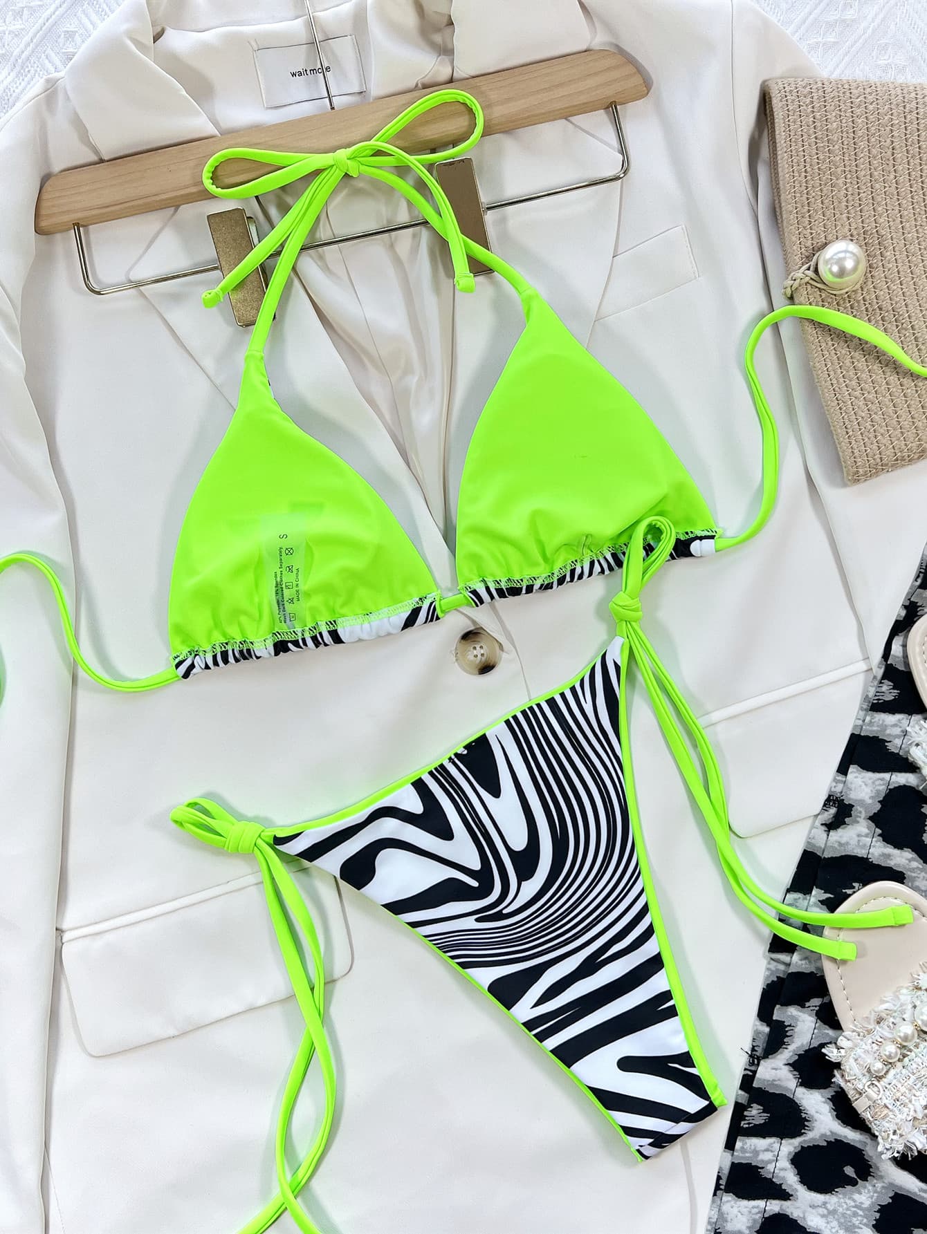 Zebra Print Halter Neck Bikini Set Print on any thing USA/STOD clothes