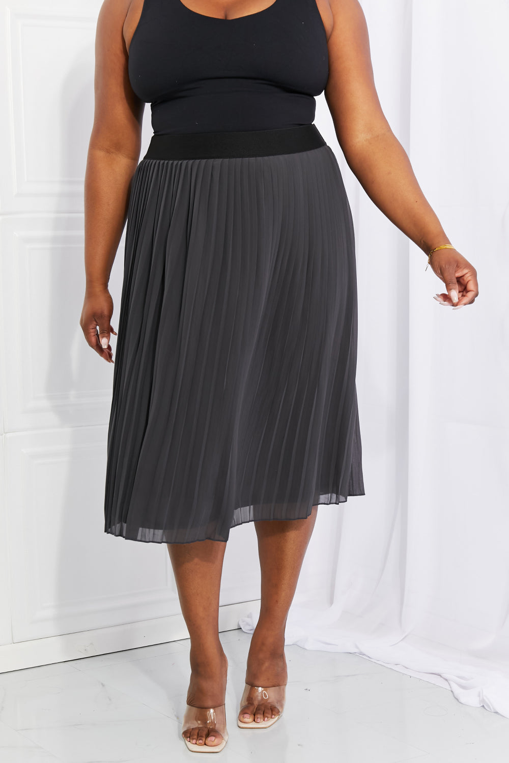 Zenana Full Size Romantic At Heart Pleated Chiffon Midi Skirt Print on any thing USA/STOD clothes