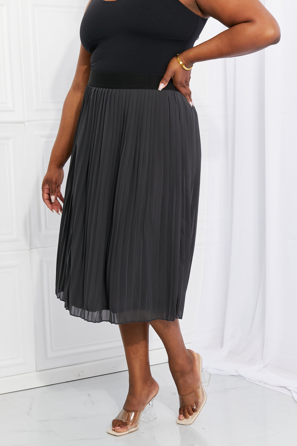 Zenana Full Size Romantic At Heart Pleated Chiffon Midi Skirt Print on any thing USA/STOD clothes