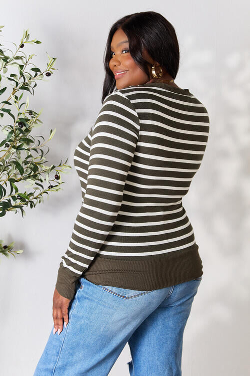 Zenana Full Size Striped Snap Down Cardigan Print on any thing USA/STOD clothes