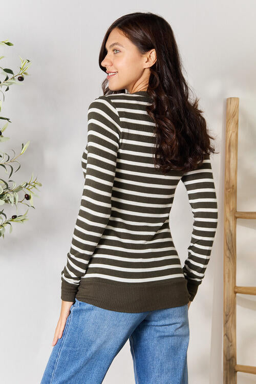 Zenana Full Size Striped Snap Down Cardigan Print on any thing USA/STOD clothes