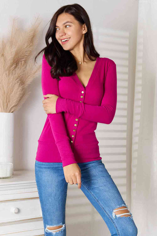 Zenana Full Size V-Neck Long Sleeve Cardigan Print on any thing USA/STOD clothes