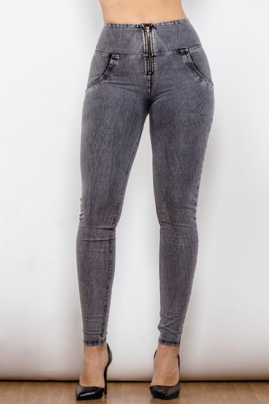 Zip Closure Skinny Jeans with Pockets Print on any thing USA/STOD clothes