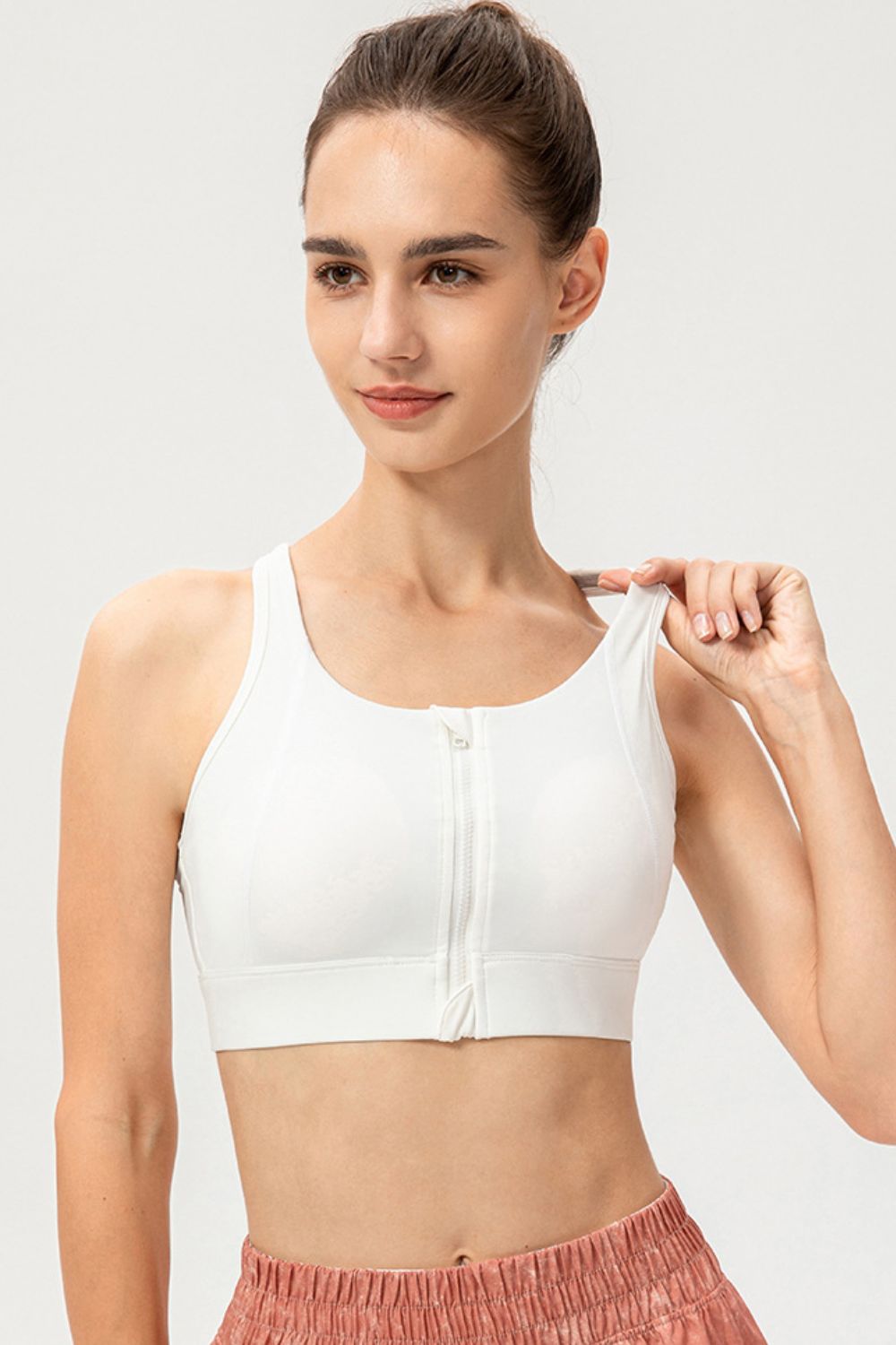 Zip-Up Round Neck Sports Bra Print on any thing USA/STOD clothes