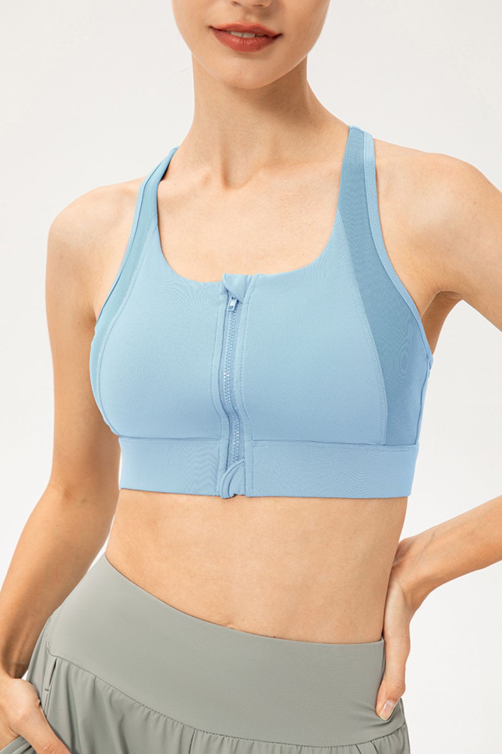 Zip-Up Round Neck Sports Bra Print on any thing USA/STOD clothes